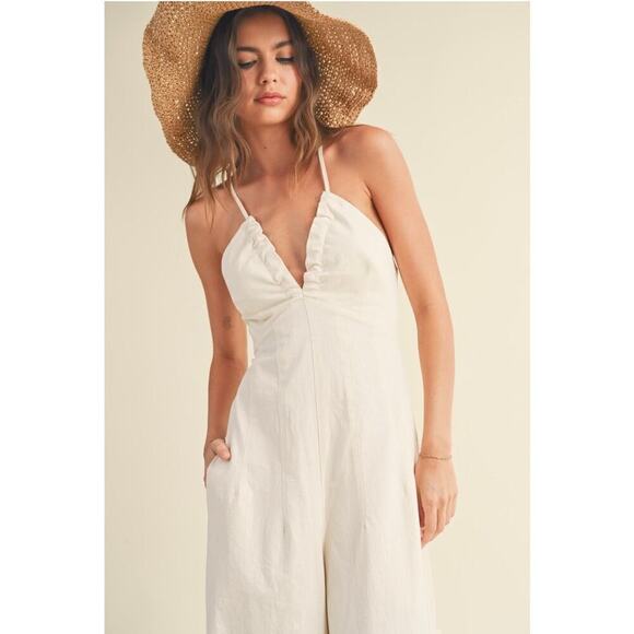 Washed Cotton Jumpsuit in Ecru - Picture 2 of 16